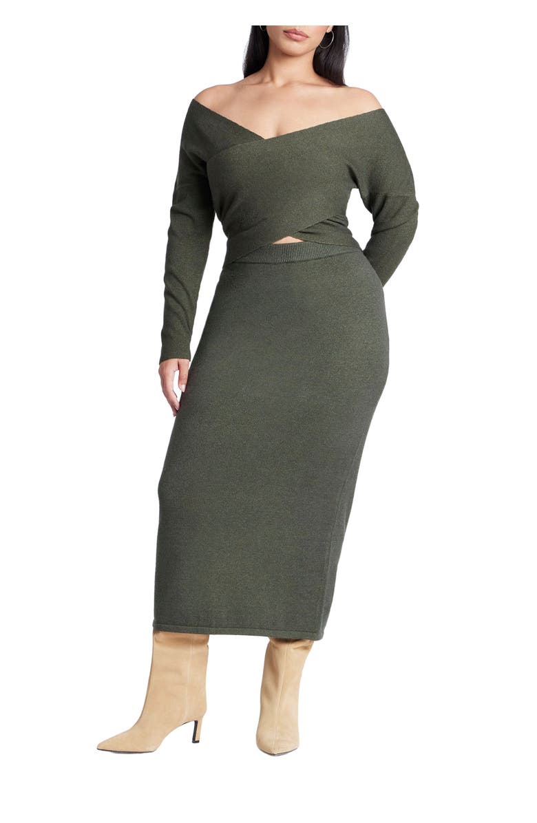 ELOQUII Sweater Column Skirt, Main, color, Green Jacket Heather
