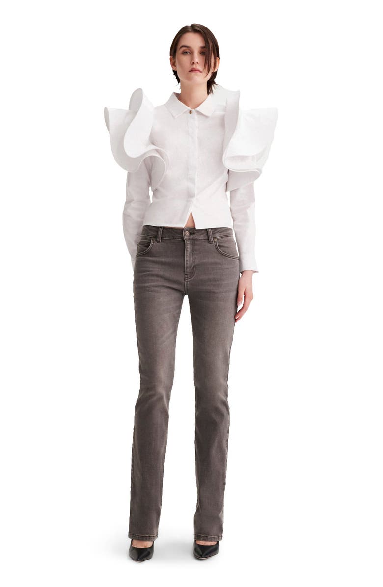 THEO The Label Thallo Ruffle Shoulder Shirt, Main, color, 