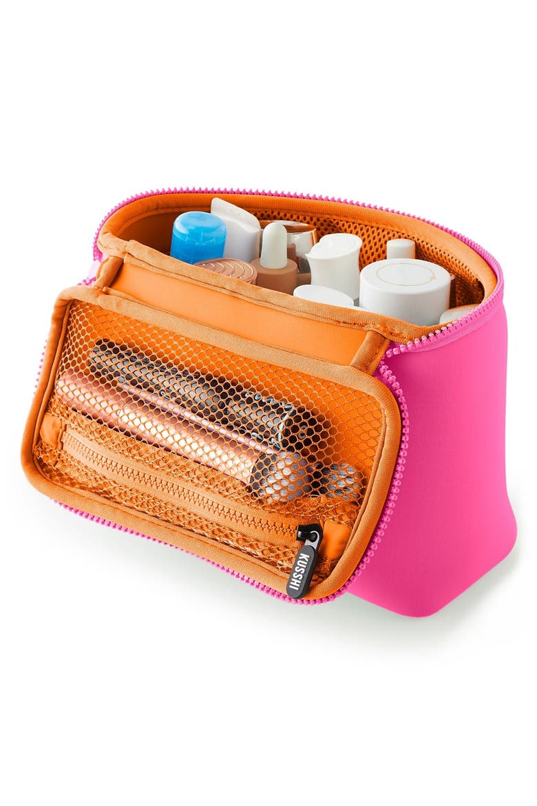 Small Neoprene Train Case, Alternate, color, FRENCH PINK/ SHERBERT