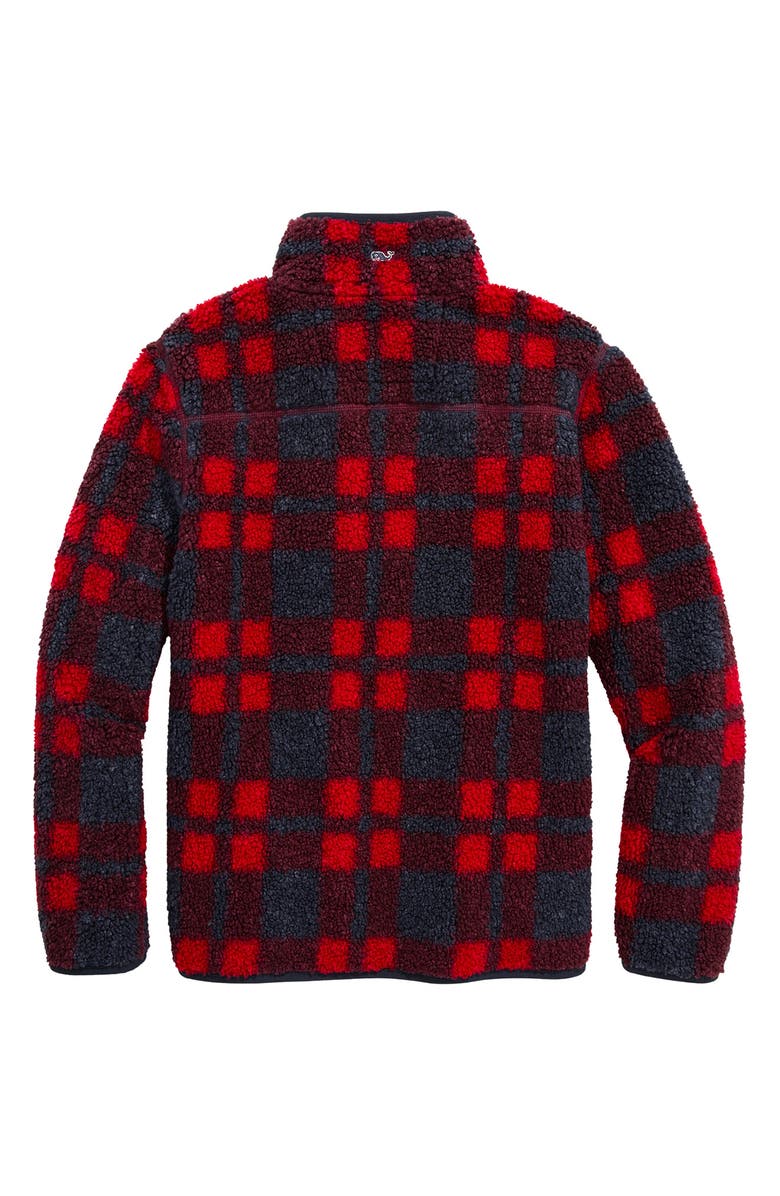 vineyard vines Kids' Plaid Supershep Fleece Zip-Up Jacket, Alternate, color, Red Velvet