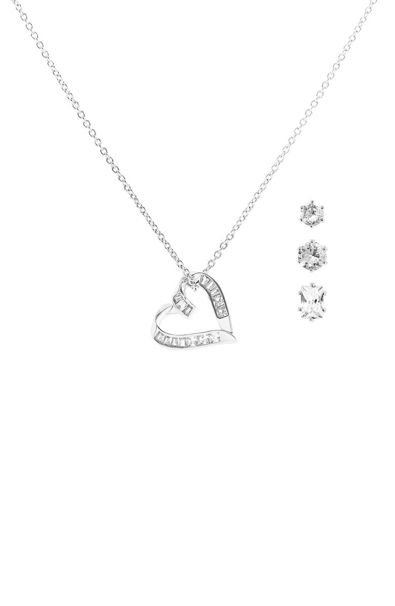 Danecraft CZ Heart Pendant Necklace & Earrings Set, Alternate, color, 