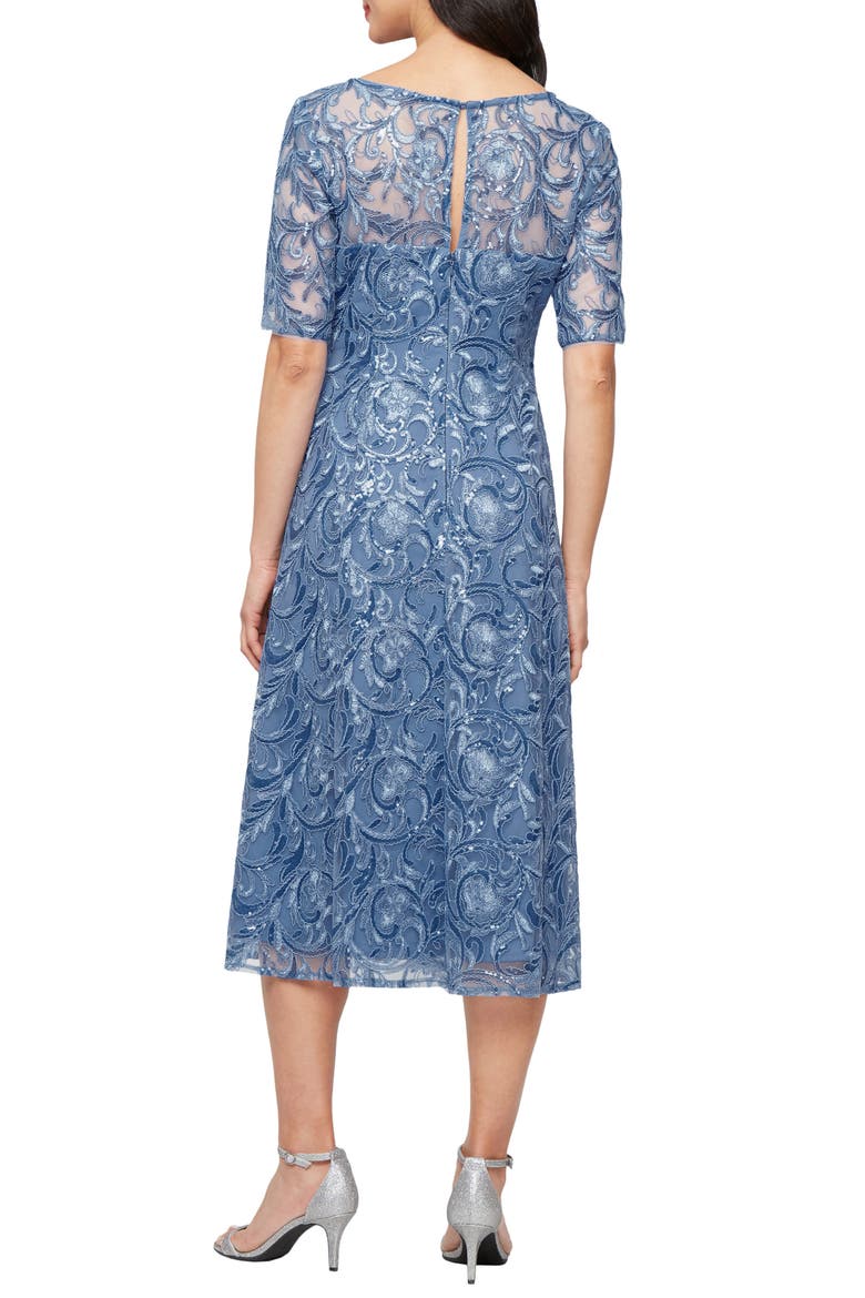 Embroidered Tulle Cocktail Dress, Alternate, color, DUSTY BLUE