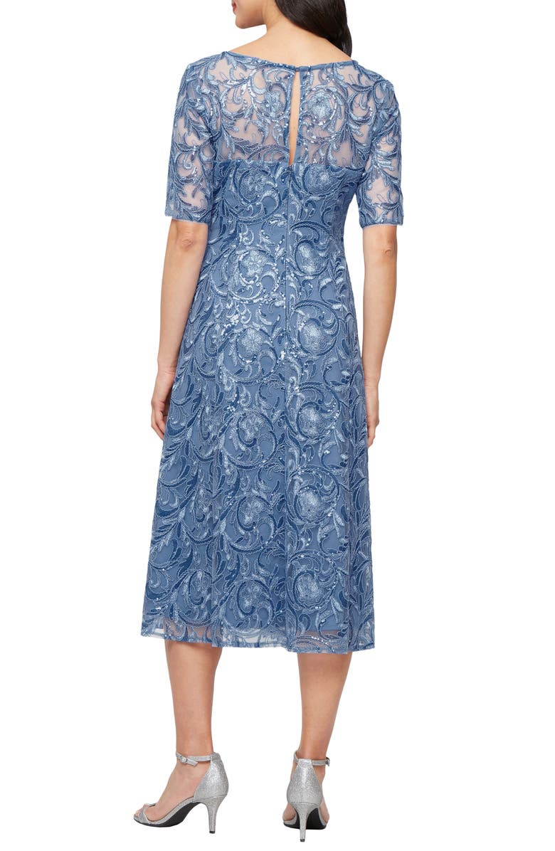 Alex Evenings Embroidered Tulle Cocktail Dress, Alternate, color, Dusty Blue