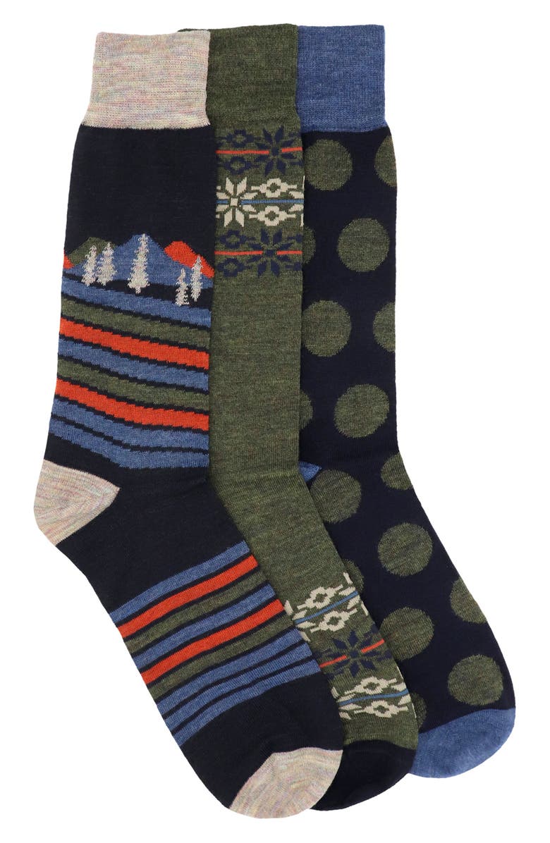 Lorenzo Uomo Fairisle Big Dot Patterned Crew Socks - Pack of 3, Main, color, Navy