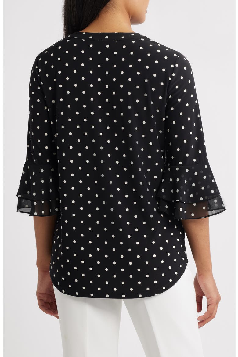 Polka Dot Flutter Sleeve Top, Alternate, color, BLACK/ VANILLA ICE
