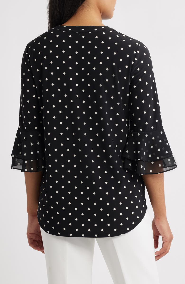 KASPER Polka Dot Flutter Sleeve Top, Alternate, color, Black/ Vanilla Ice