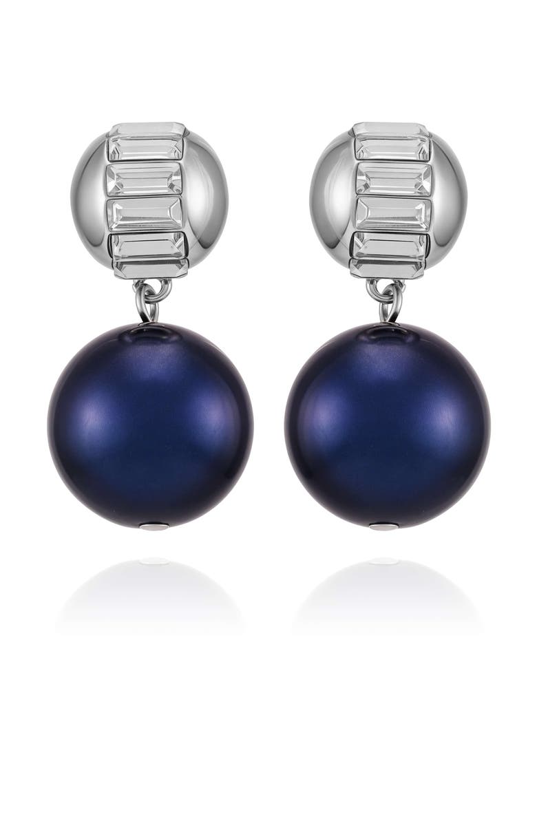 Vince Camuto Pearl Drop Earrings with Baguette Accents, Main, color, Silver Tone