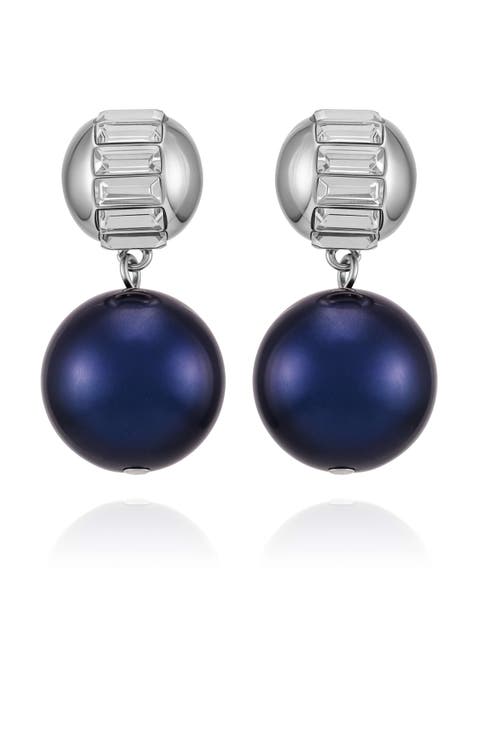 Pearl Drop Earrings with Baguette Accents