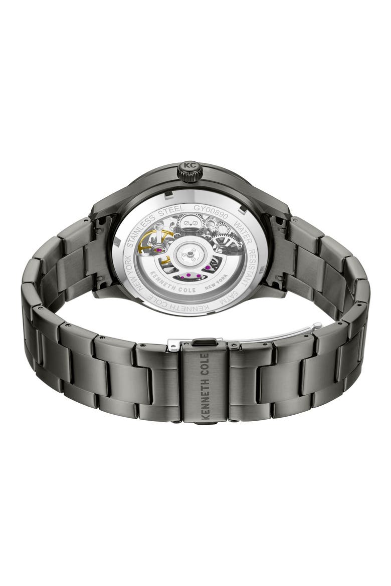 The Thompson Skeleton Automatic Bracelet Watch, 43.5mm, Alternate, color, DARK GRAY / GUN