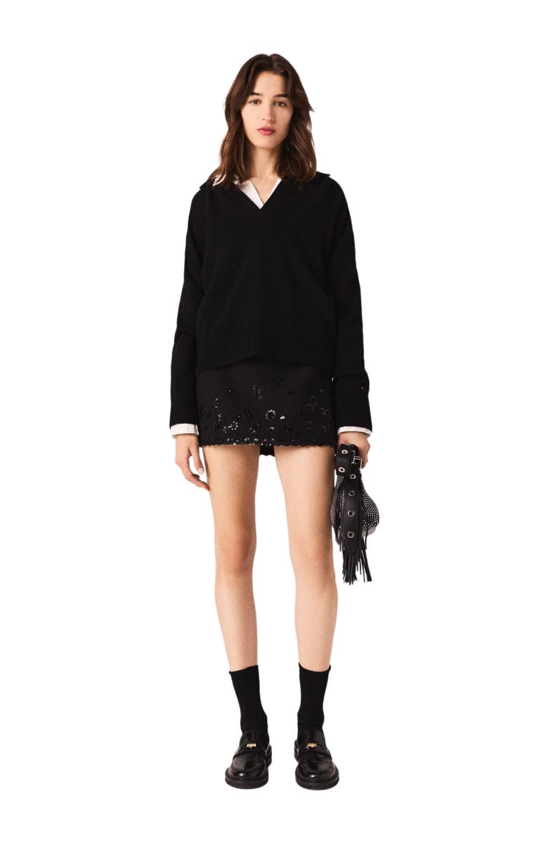 maje Open polo collar sweater, Alternate, color, Black