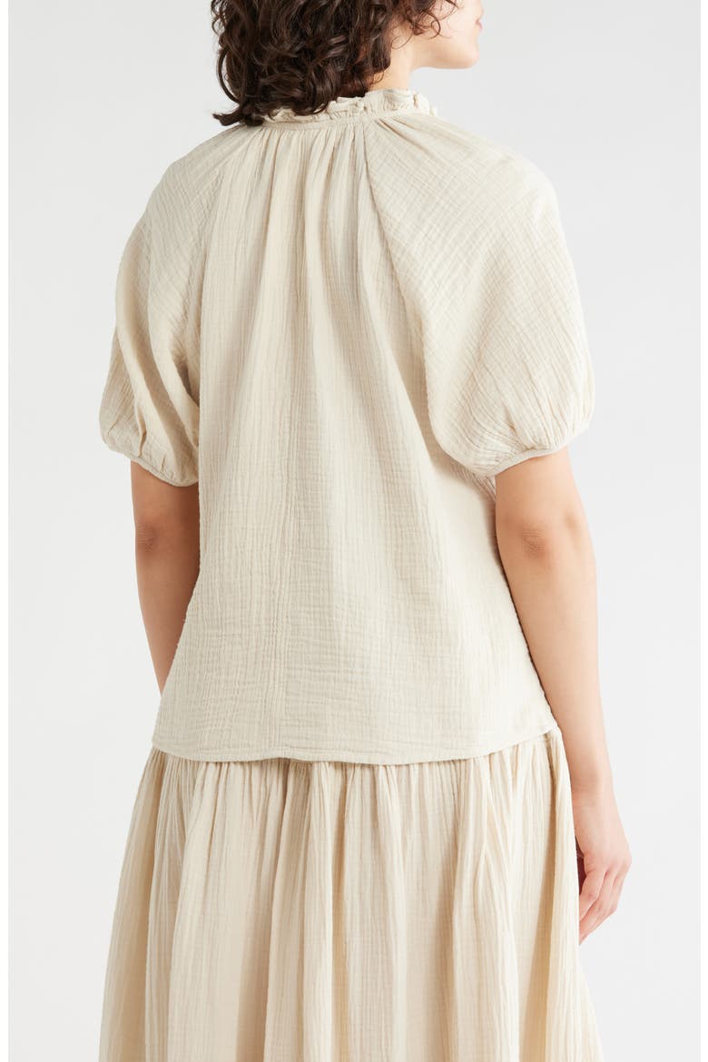 Split Neck Puff Sleeve Cotton Gauze Top, Alternate, color, BEIGE RAINY DAY