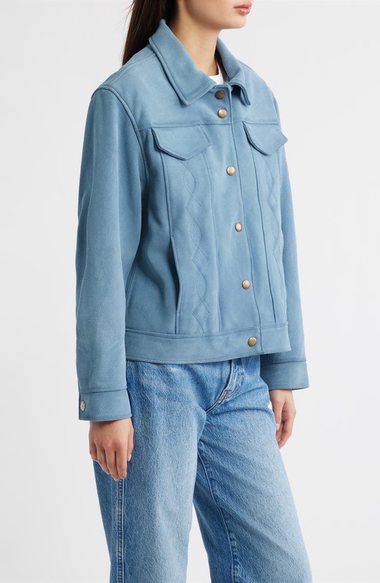 Frye Cow Split Leather Jacket, Alternate, color, Blue