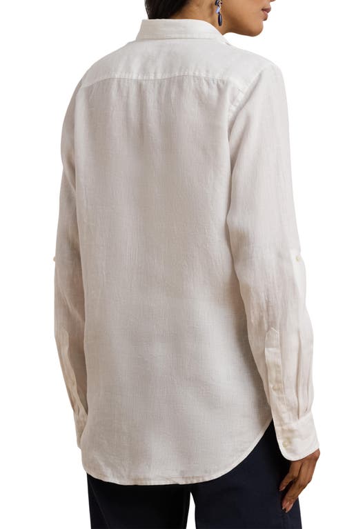 Ralph Lauren 100 Linen Womens Relaxed Fit Print Roll Tab Sleeve Shirt P Xs 3x In White