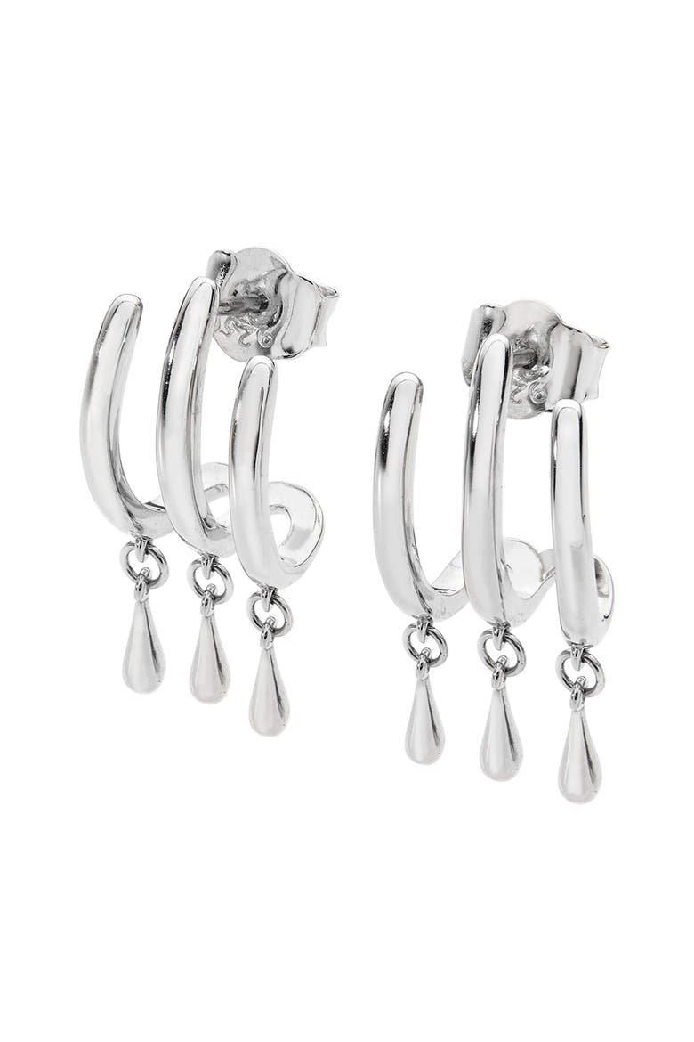 Waterfall Three Hoop Studs With Drips, Main, color, Sterling Silver
