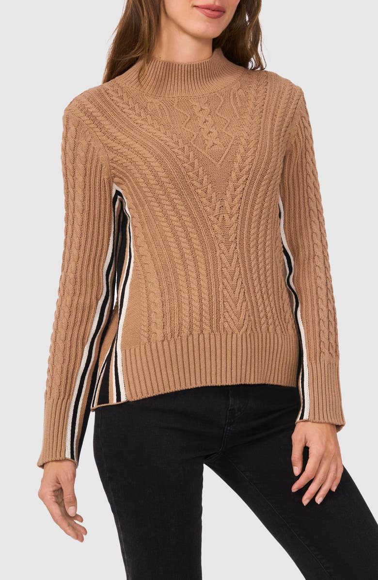 Halogen<sup>®</sup> Mixed Cable Mock Neck Sweater, Main, color, Amphora