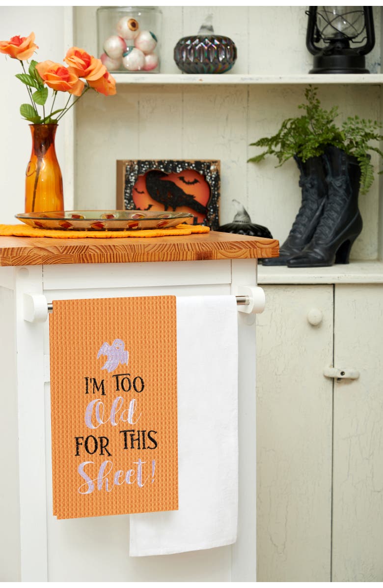 C&F Home I'm Too Old For This Sheet Halloween Embroidered Cotton Waffle Weave Kitchen Towel, Alternate, color, Orange