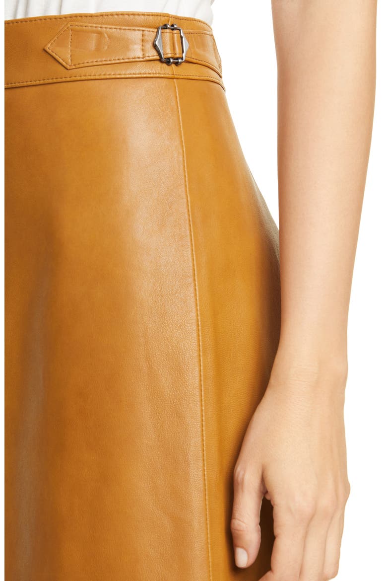Buckle Detail Leather Skirt, Alternate, color, BROWN OCHRE