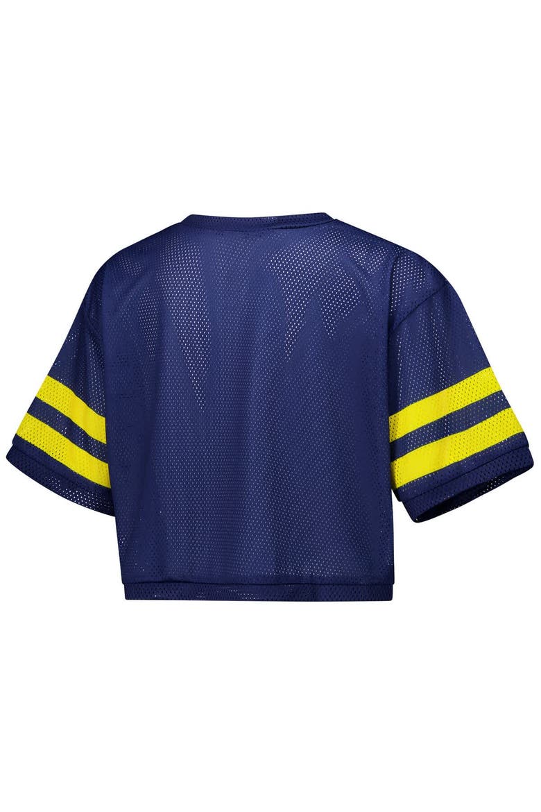 Women's ZooZatz Navy Michigan Wolverines Mesh Cropped V-Neck T-Shirt, Alternate, color, Navy