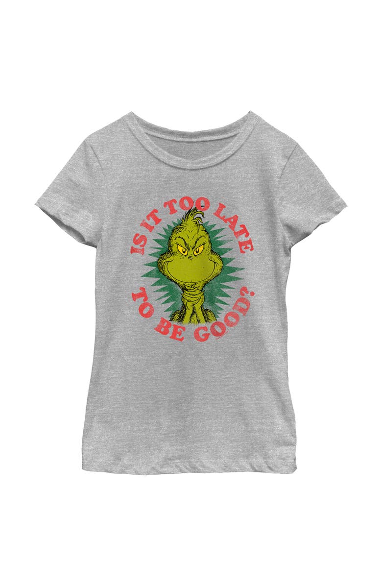 The Grinch Girl's The Grinch Christmas Grinch Is it too Late  Graphic T-Shirt, Main, color, Athletic Heather
