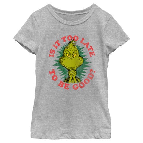 Girl's The Grinch Christmas Grinch Is it too Late  Graphic T-Shirt