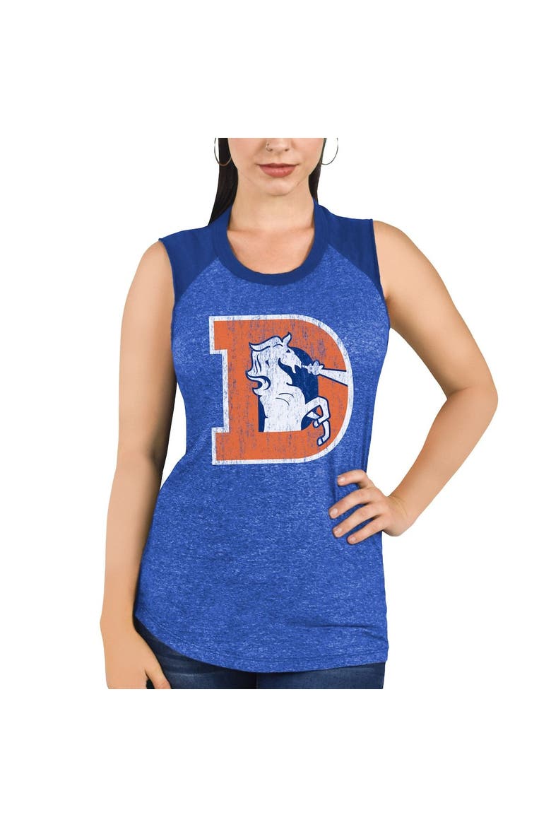 Women's Majestic Threads Royal Denver Broncos Retro Tri-Blend Raglan Muscle Tank Top, Alternate, color, Royal
