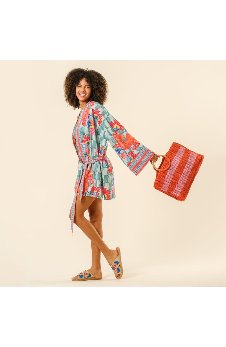 Zsa Zsa Zsu Delhi 100% Raffia Shoulder Bag 17X14 In, Alternate, color, Red-Pink