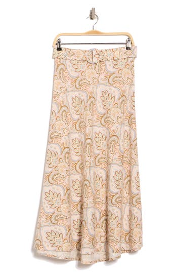 T Tahari Belted Linen Blend Maxi Skirt