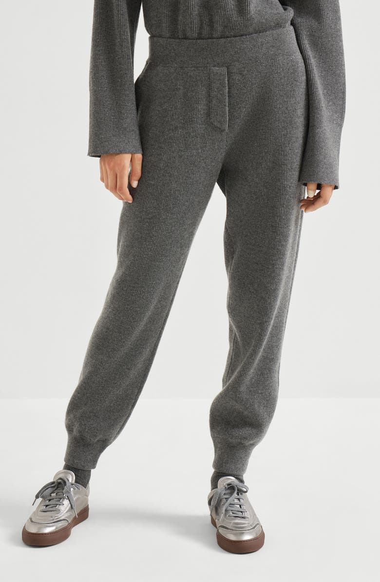 Brunello Cucinelli Cashmere knit trousers, Alternate, color, Lead