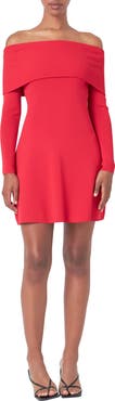 Endless Rose Long Sleeve Off the Shoulder Knit Minidress