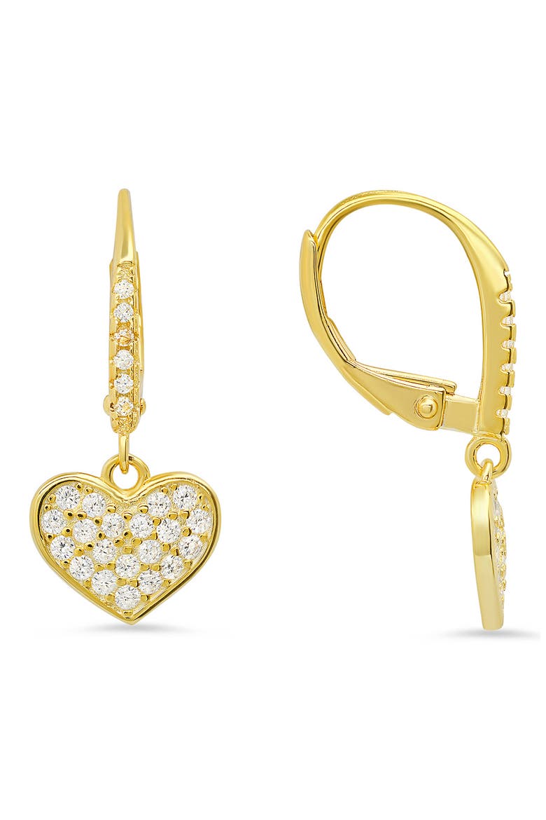 Sterling Silver CZ Pavé Heart Drop Earrings, Main, color, GOLD