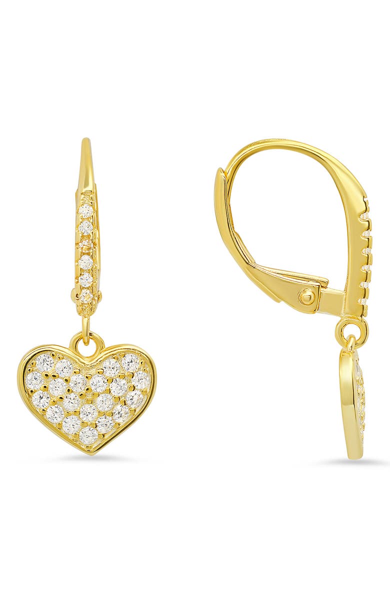Queen Jewels Sterling Silver CZ Pavé Heart Drop Earrings, Main, color, Gold