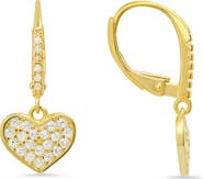 Queen Jewels Sterling Silver CZ Pavé Heart Drop Earrings