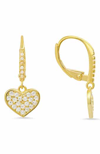 Sterling Silver CZ Pavé Heart Drop Earrings