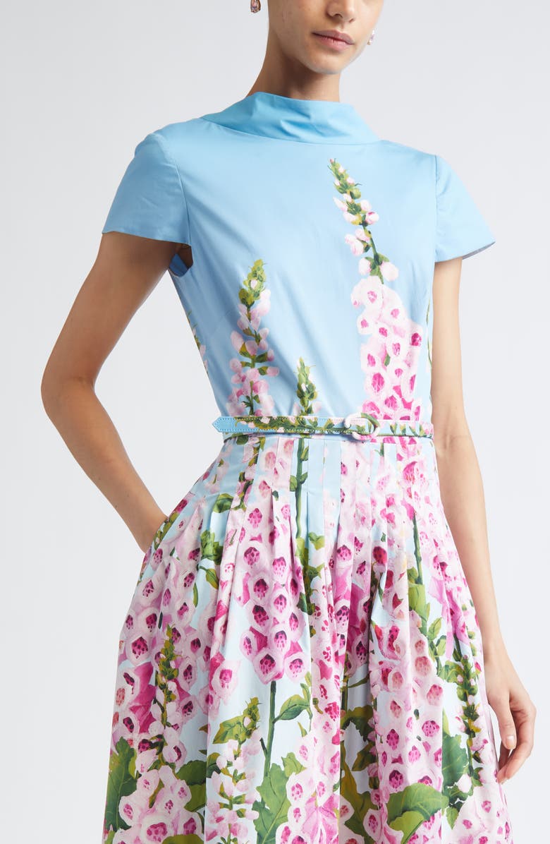 Oscar de la Renta Foxglove Stretch Poplin Fit & Flare Dress, Alternate, color, Lilac/ Sky