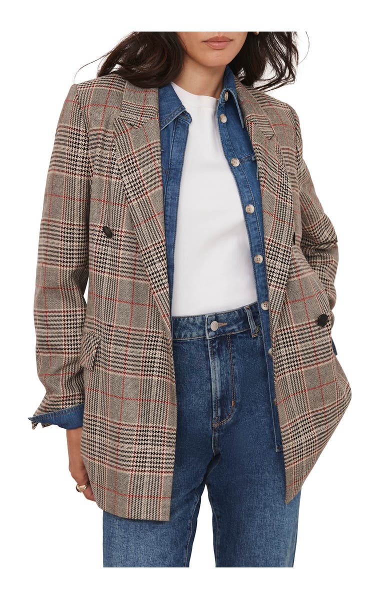 MINT VELVET Checked Double Breasted Blazer, Main, color, Brown