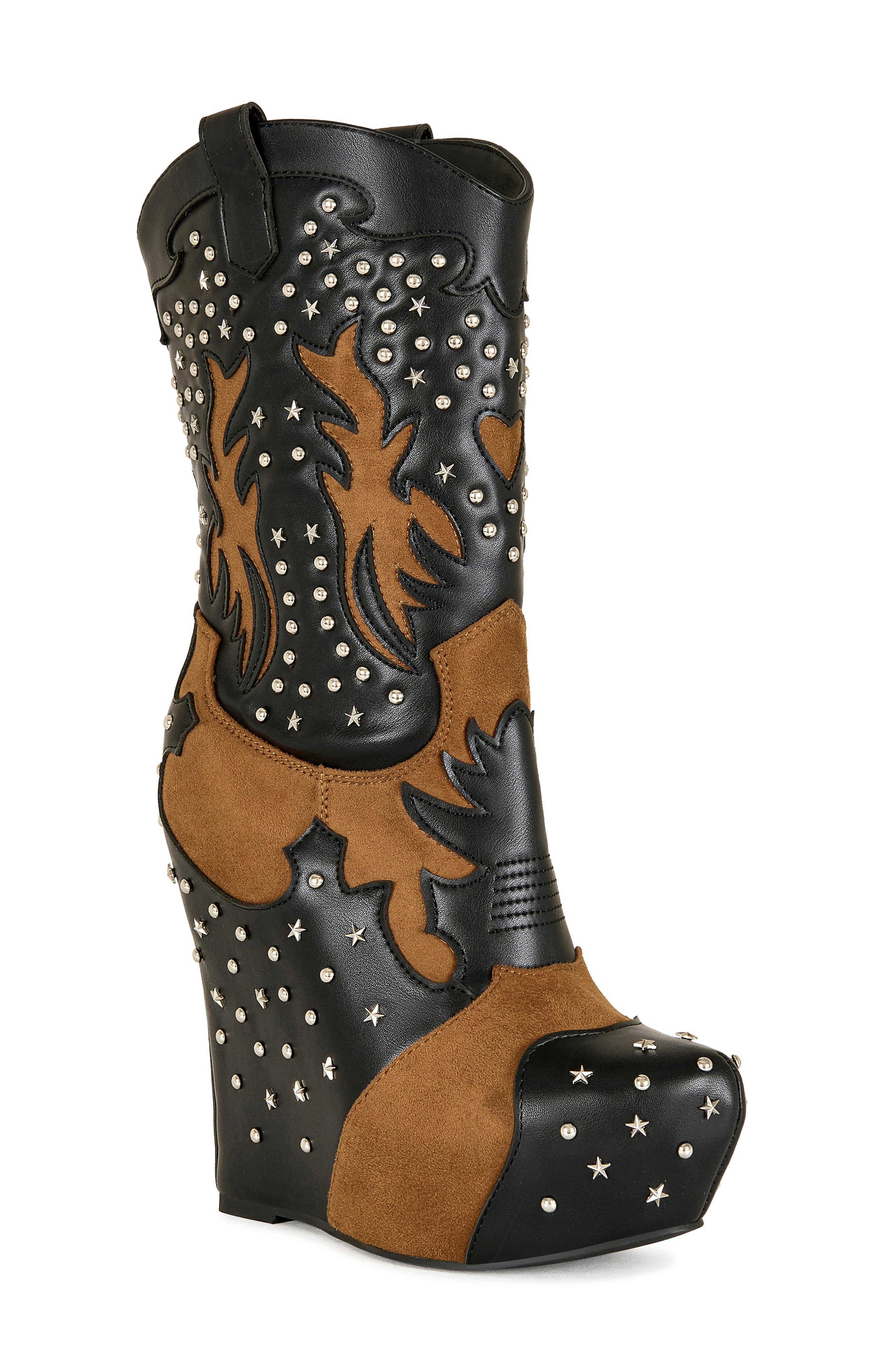 AZALEA WANG Callia Platform Western Boot, Main, color, Black Multi