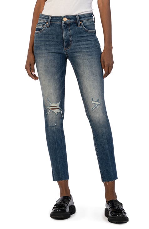 Reese Fab Ab Ripped Ankle Slim Straight Leg Jeans (Gathered)