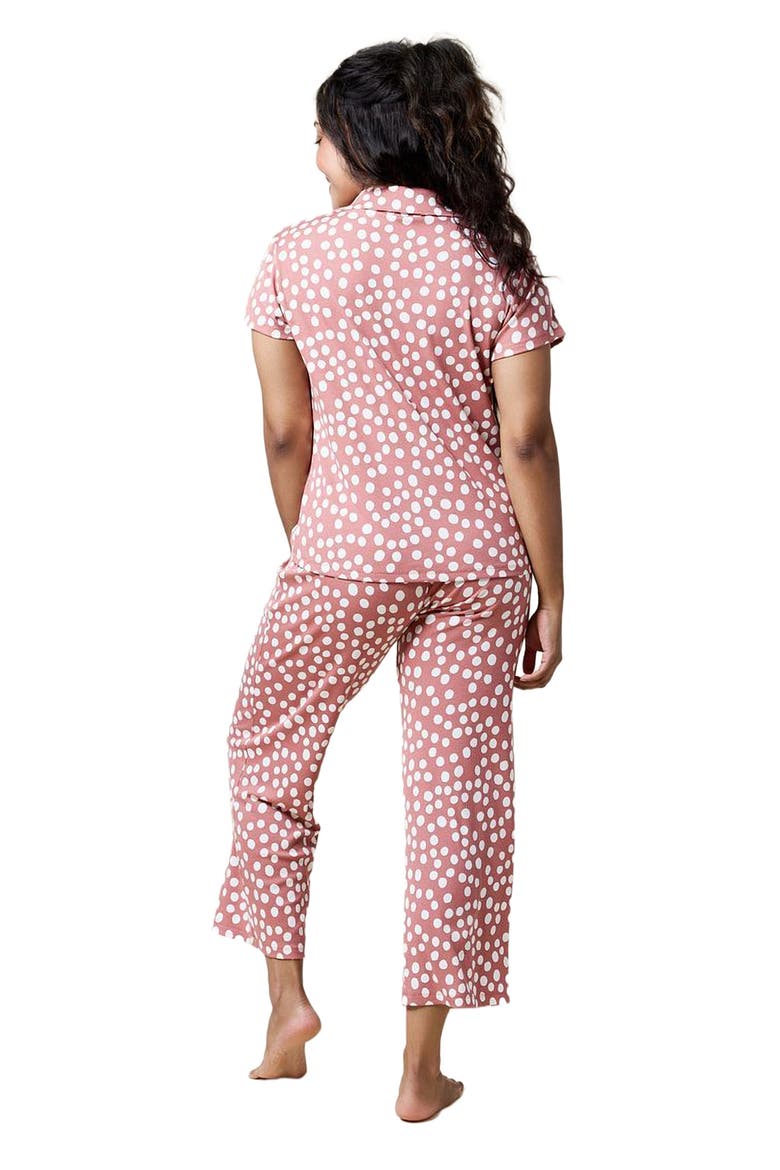 Aria - Slim Notch Collar Top and Capri Pant Sleepwear Set, Alternate, color, Copper Rose Dot