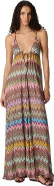 Missoni Long Beach Dress In Lamé Viscose With Macro Zigzag Pattern And Thin Straps
