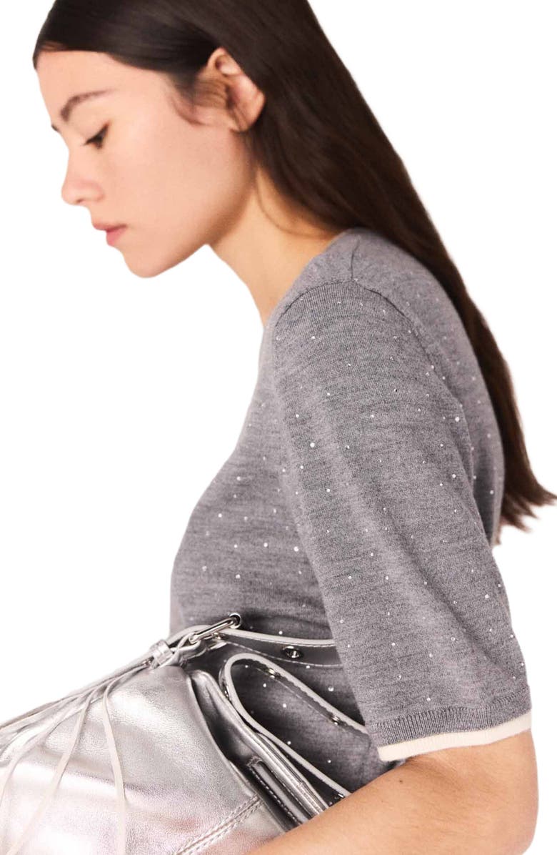 maje 100% wool short-sleeve sweater, Alternate, color, Grey