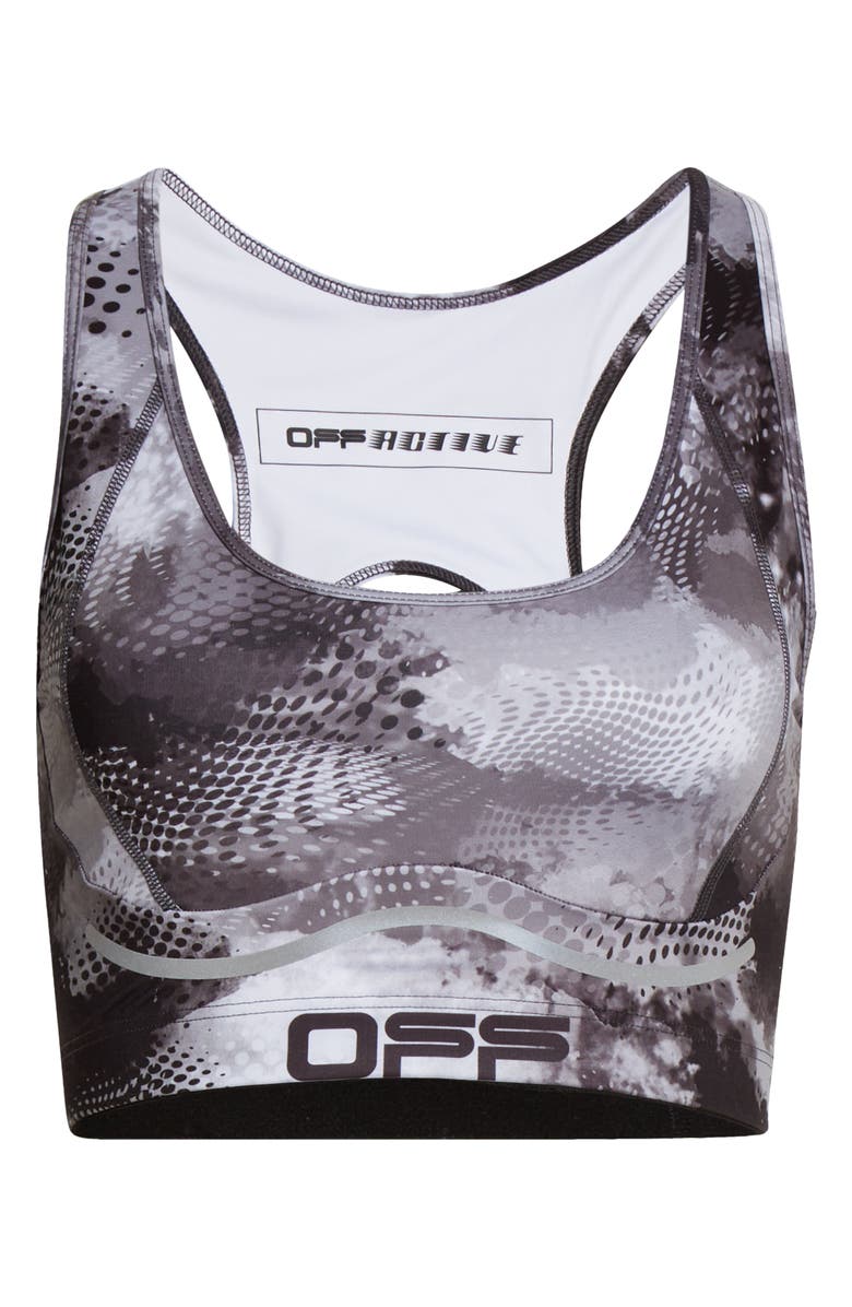 Off-White Camo Print Active Sports Bra, Alternate, color,