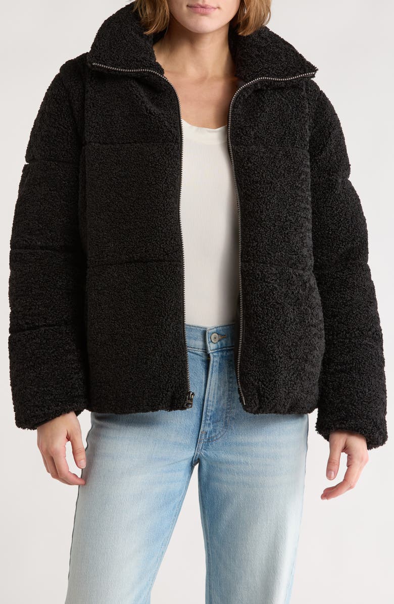 Lucky Brand Missy Faux Fur Teddy Puffer Jacket, Alternate, color, Black