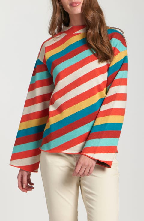 Diagonal Stripe Funnel Neck Sweater