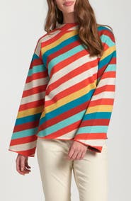 APNY Diagonal Stripe Funnel Neck Sweater