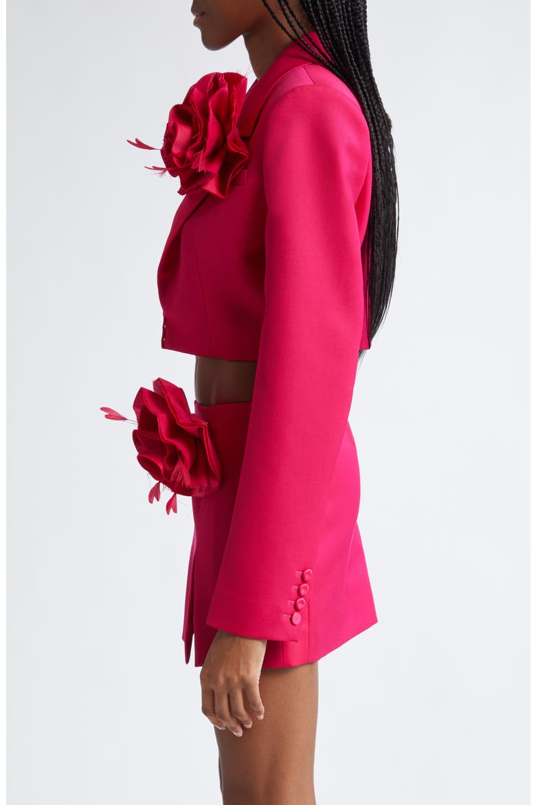 Floral Corsage Crop Wool Blazer, Alternate, color, RASPBERRY
