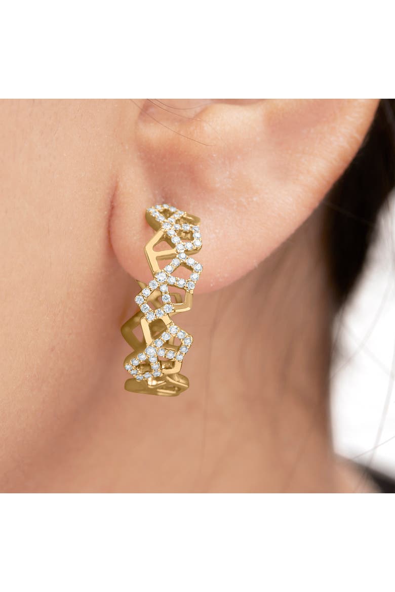14K Yellow Gold 3/4 Cttw Diamond Honeycomb Hoop Earrings - 24MM, Alternate, color, Yellow