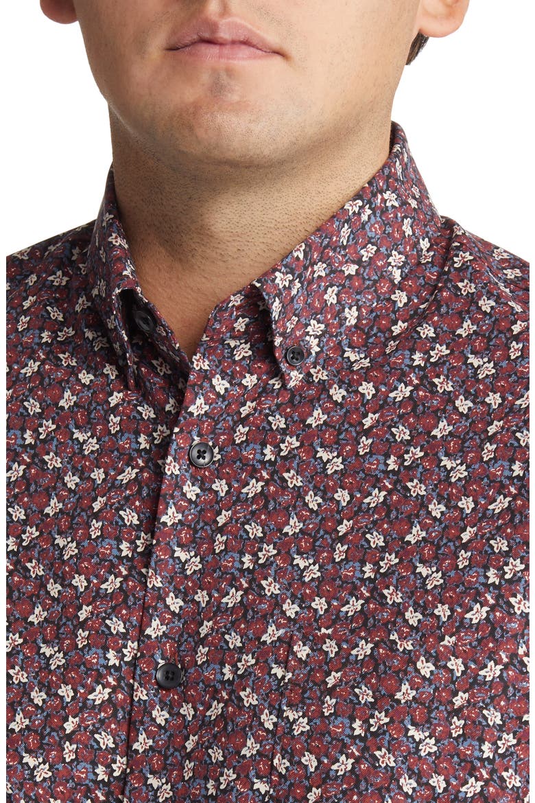 Tech-Smart Trim Fit CoolMax® Stretch Button-Down Shirt, Alternate, color, BLACK - BURG STAR FLORAL