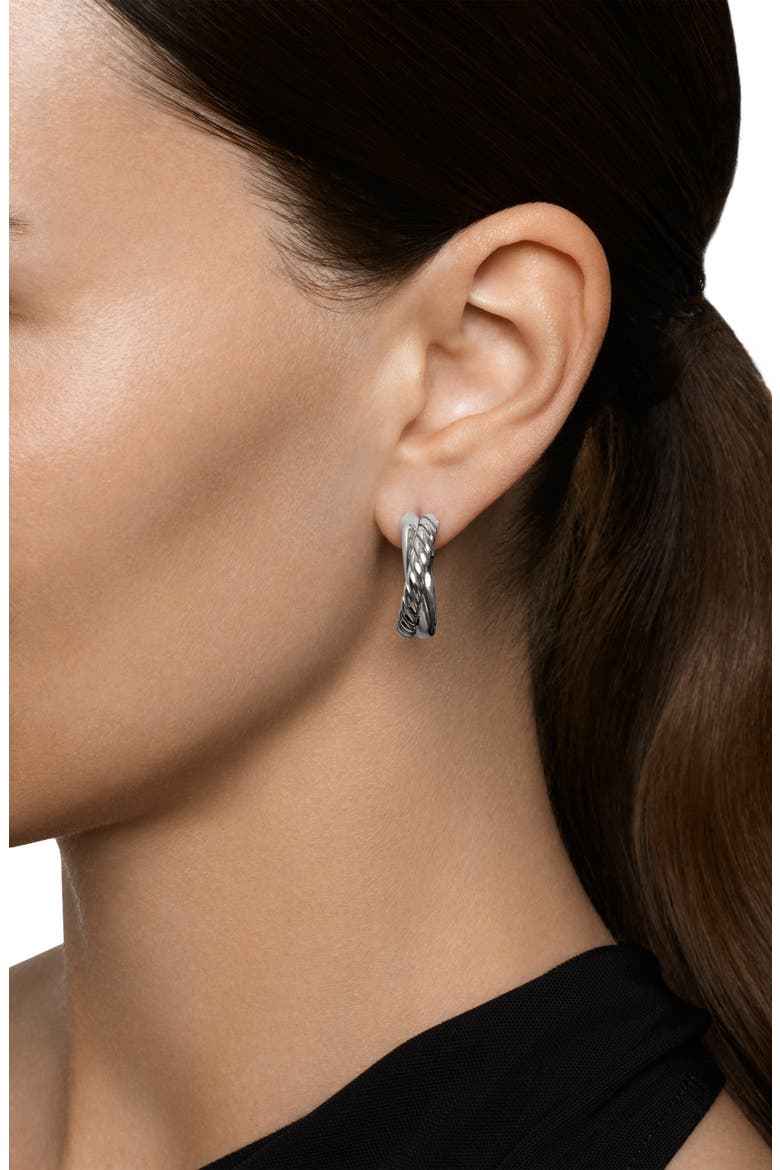 Crossover Hoop Earrings in Sterling Silver, 22.3mm, Alternate, color, SILVER