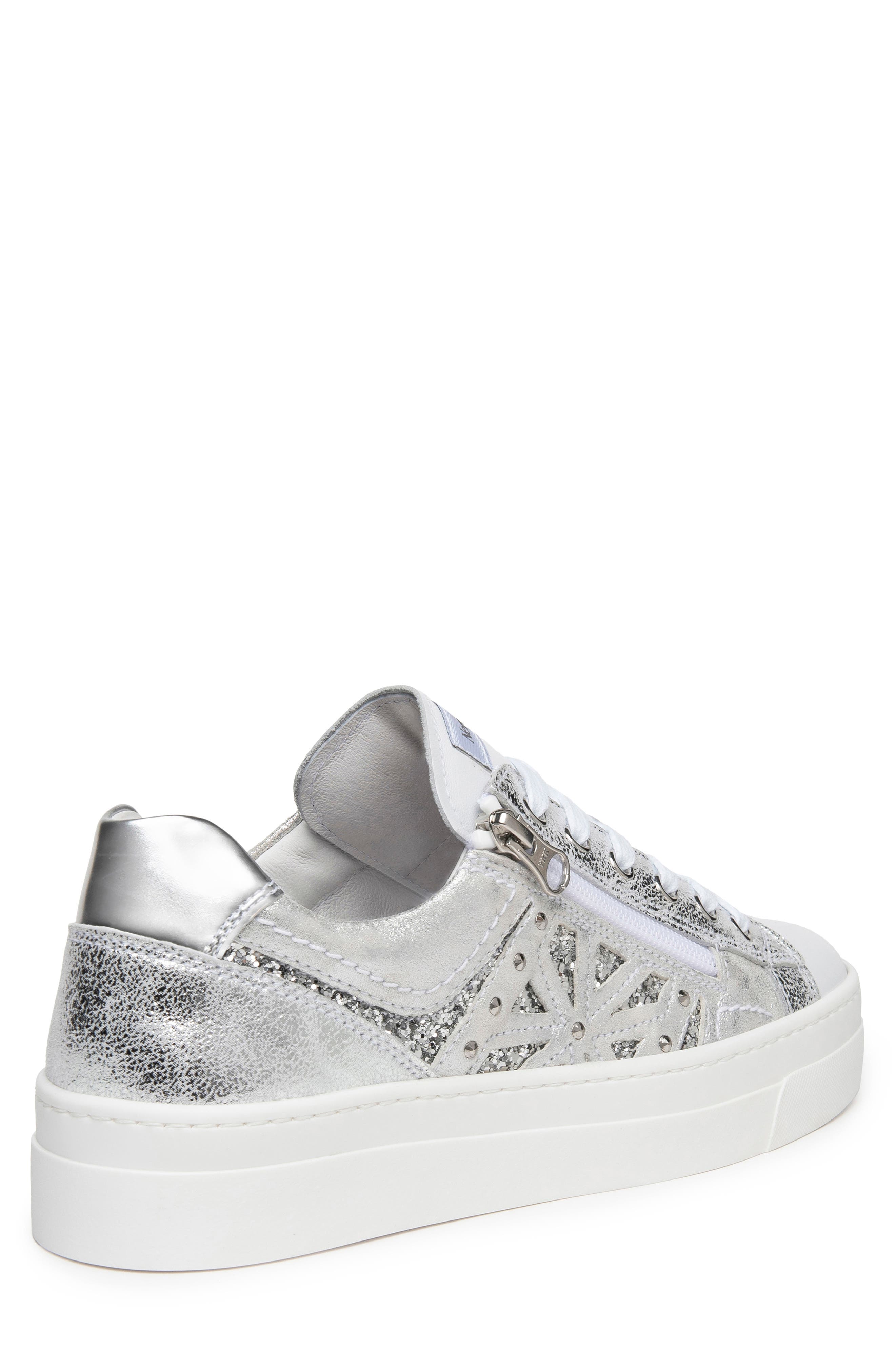 NeroGiardini Metallic Side Zip Platform Sneaker, Alternate, color, White