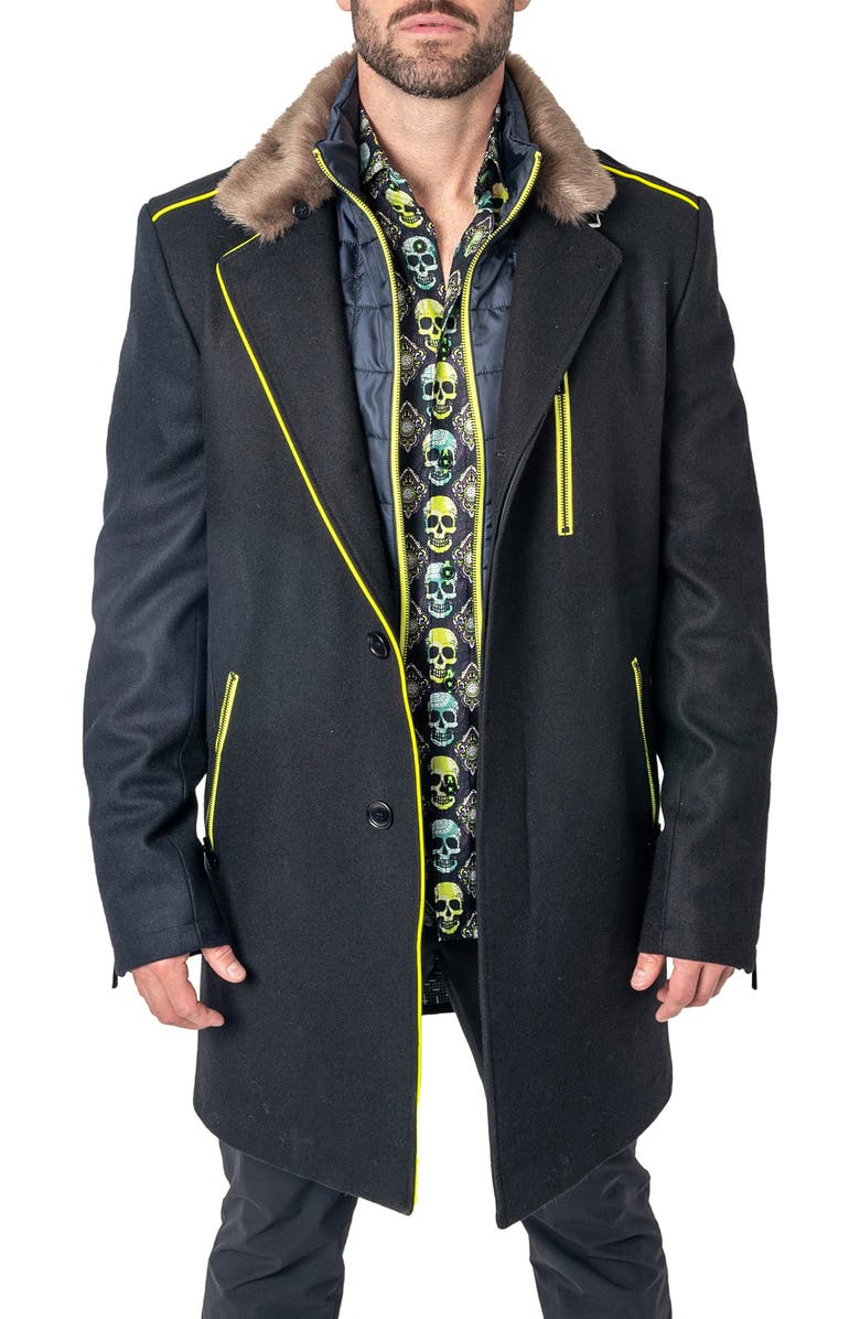 Maceoo Captainvolt Faux Fur Trim Wool Peacoat, Alternate, color,